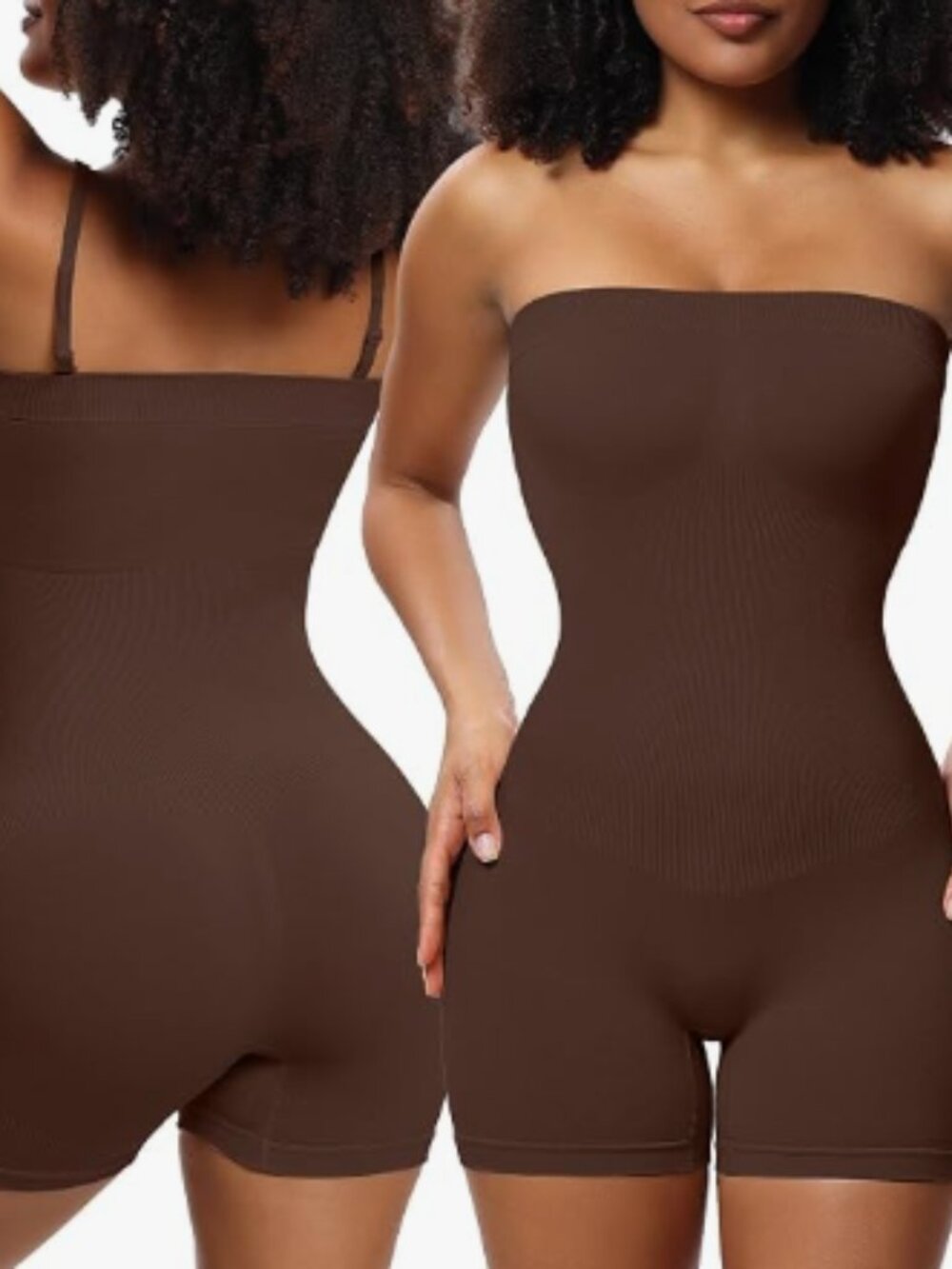 Strapless Shorts Bodysuit Shapewear Tummy Control Sculpt Seamless XL Brown